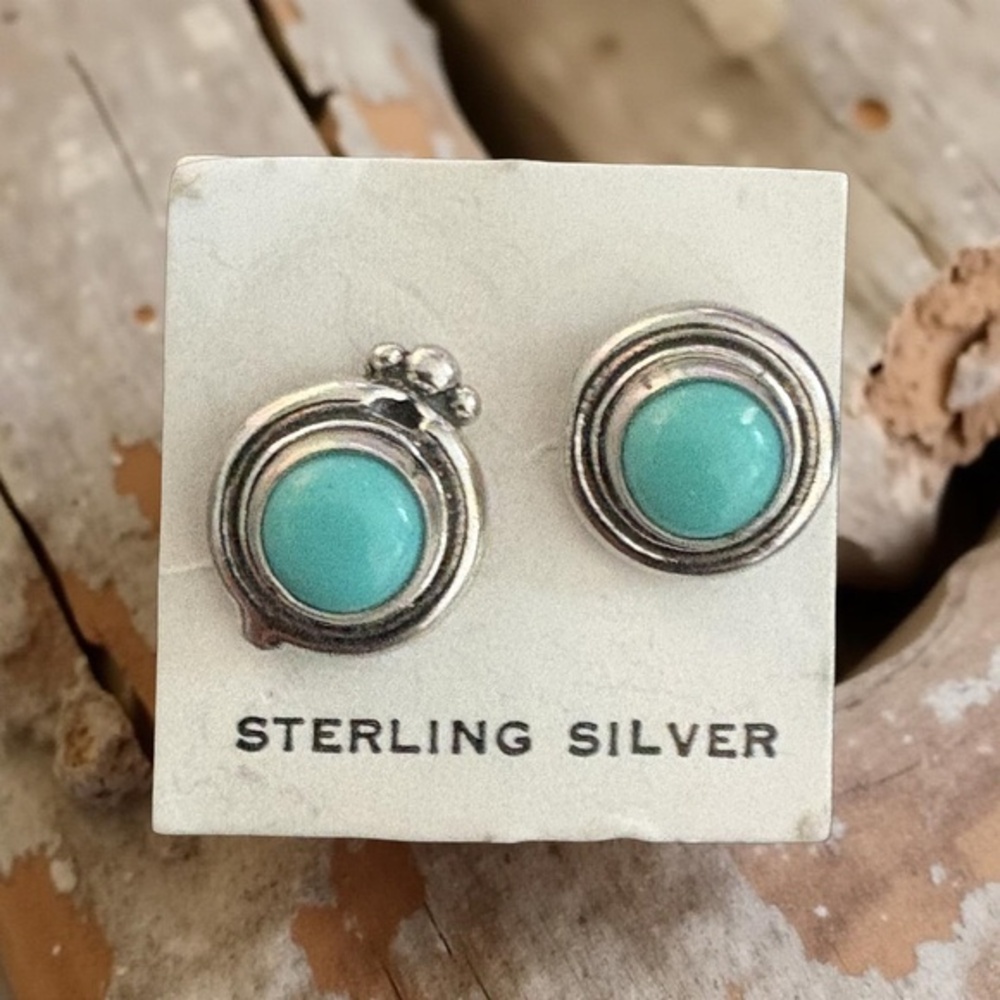 NWT 925 Sterling Silver Amazonite Stud Earrings Southwestern Asymmetrical